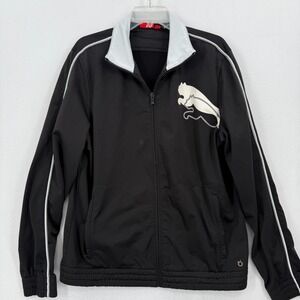 Puma Full Zip Track Jacket L Black White Piping Large Cat Logo Retro